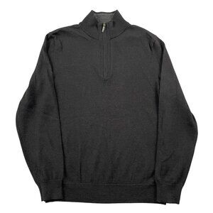 Club Room Sweater Mens Medium Merino Wool Blend Black 1/4 Zip Pullover